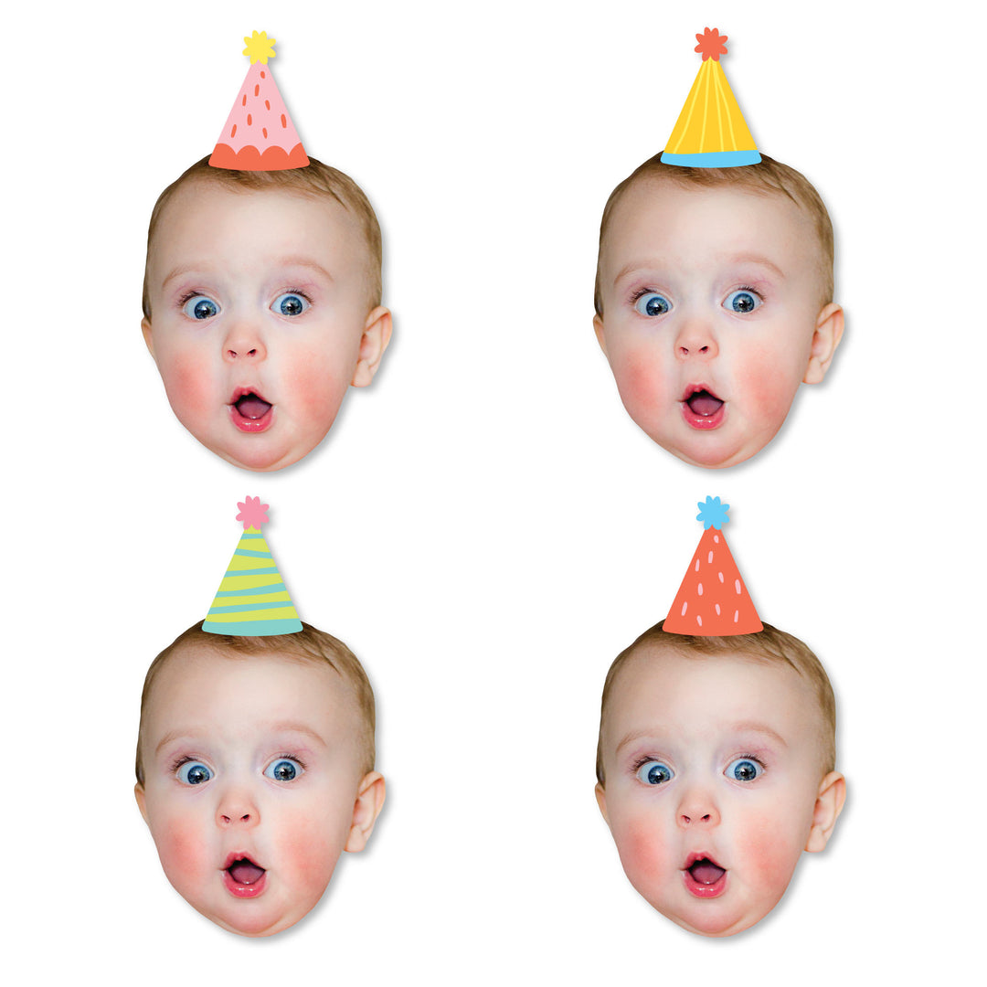 Custom Photo Party Time - Happy Birthday Party DIY Shaped Fun Face Cut-Outs - 24 Count