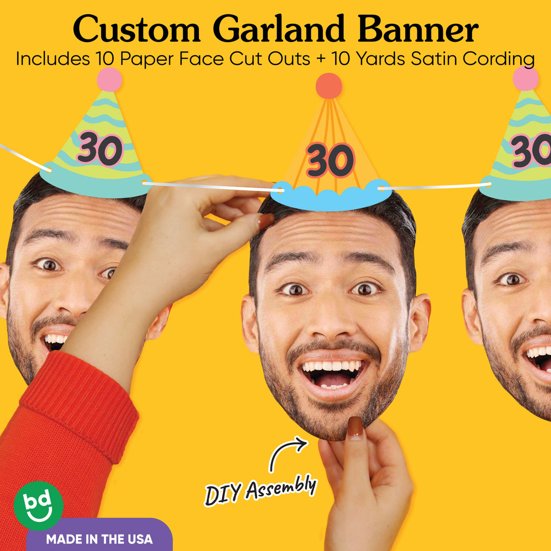 Custom Face Colorful Birthday Hat Garland Banner