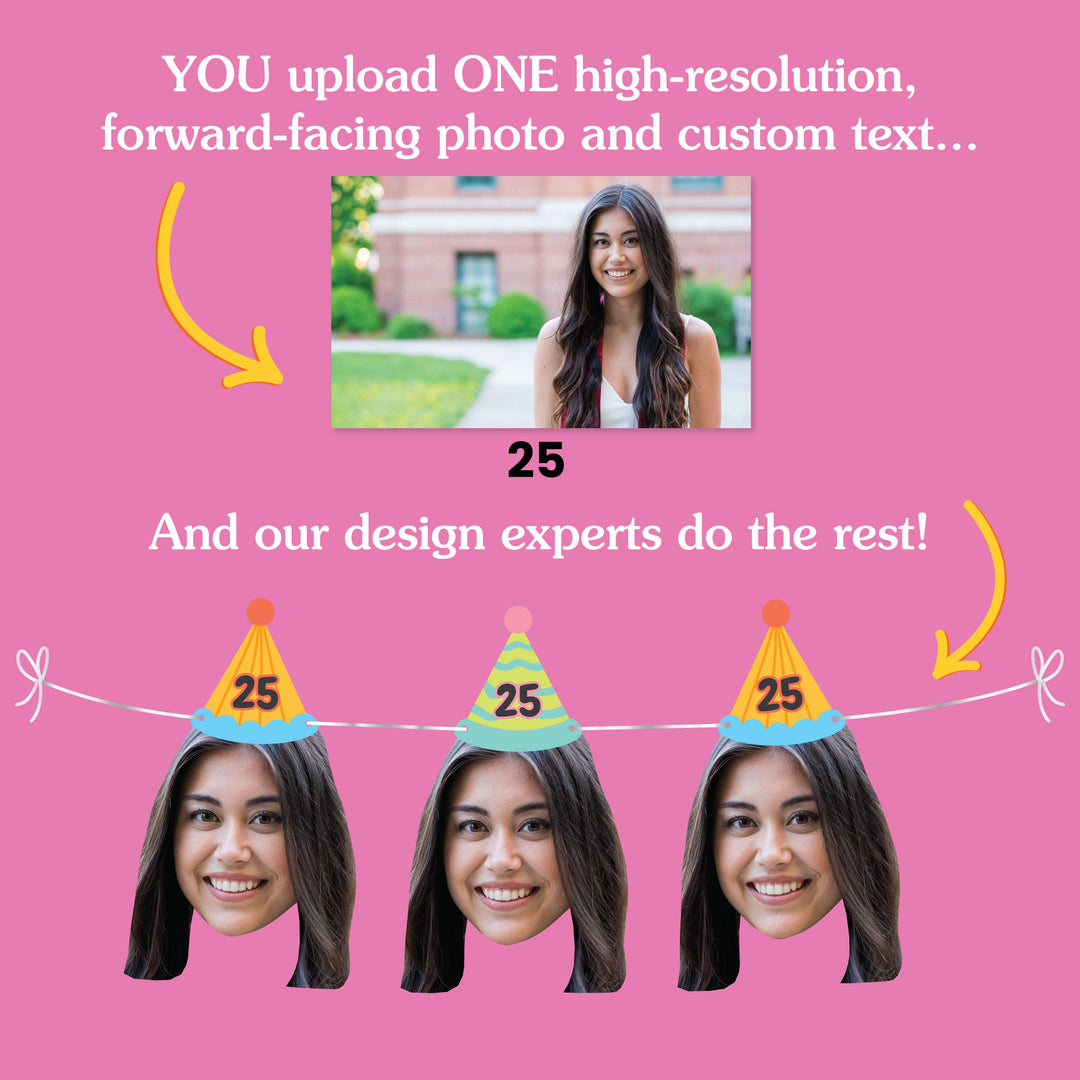 Custom Face Colorful Birthday Hat Garland Banner