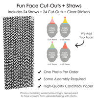 Custom Photo Party Time - Happy Birthday Party Fun Face Paper Straw Decor - Set of 24
