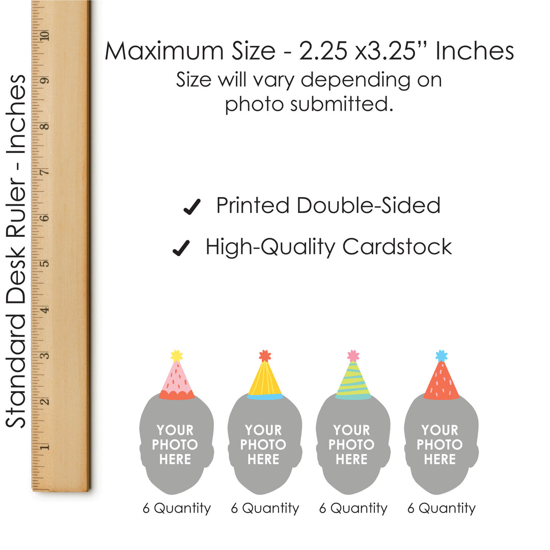 Custom Photo Party Time - Happy Birthday Party Fun Face Paper Straw Decor - Set of 24