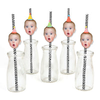 Custom Photo Party Time - Happy Birthday Party Fun Face Paper Straw Decor - Set of 24