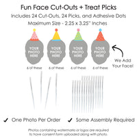 Custom Photo Party Time - Happy Birthday Party Dessert Cupcake Toppers - Fun Face Clear Treat Picks - Set of 24