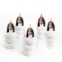 Custom Photo Party Time - Happy Birthday Party Dessert Cupcake Toppers - Fun Face Clear Treat Picks - Set of 24