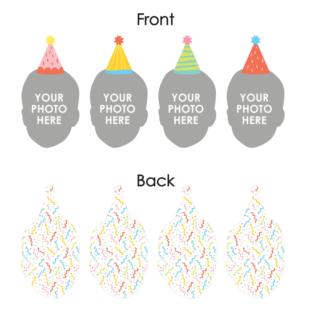 Custom Photo Party Time - Happy Birthday Party Dessert Cupcake Toppers - Fun Face Clear Treat Picks - Set of 24