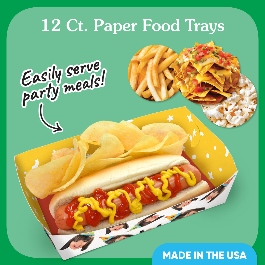 Custom Face Colorful Paper Food Trays - 12 Ct