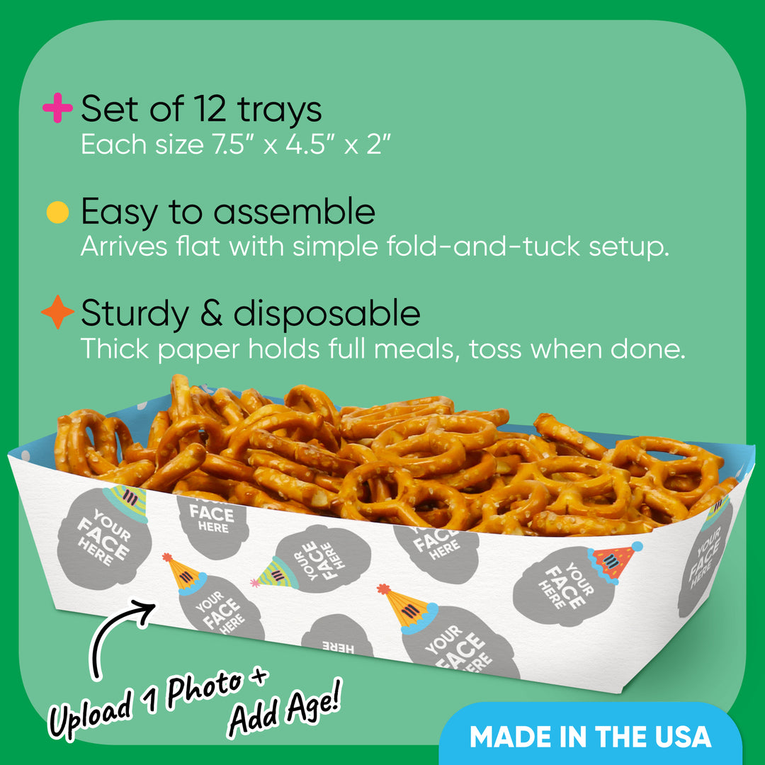 Custom Face Colorful Paper Food Trays - 12 Ct