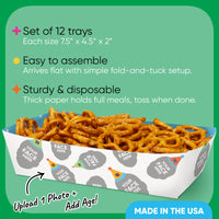 Custom Face Colorful Paper Food Trays - 12 Ct