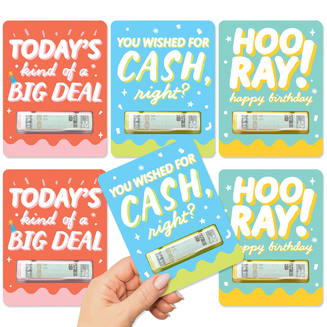 Party Time - DIY Assorted Happy Birthday Party Cash Holder Gift - Funny Money Cards - Set of 6