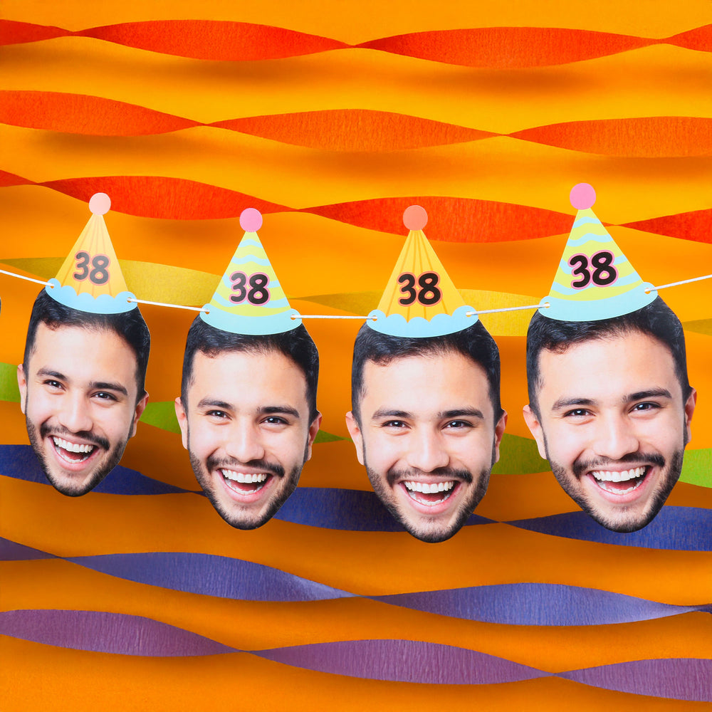 Custom Face Colorful Birthday Hat Garland Banner