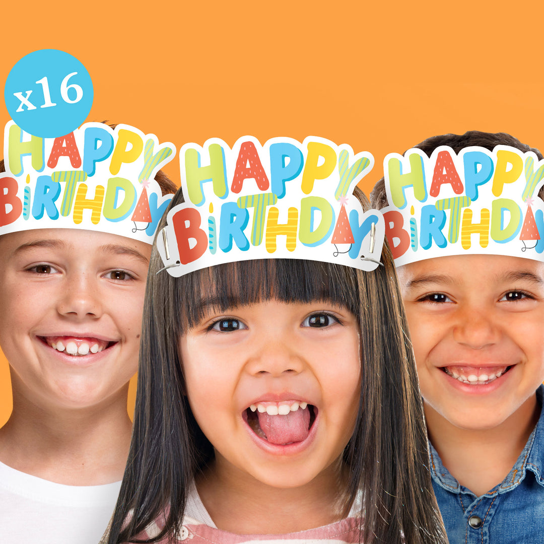 Party Time Paper Birthday Headbands - 16 Ct
