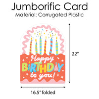 Party Time -Happy Birthday Giant Greeting Card - Big Shaped Jumborific Card - 16.5 x 22 inches