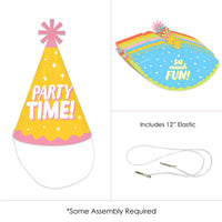 Party Time - Cone Happy Birthday Party Hats for Kids and Adults - Set of 8 (Standard Size)