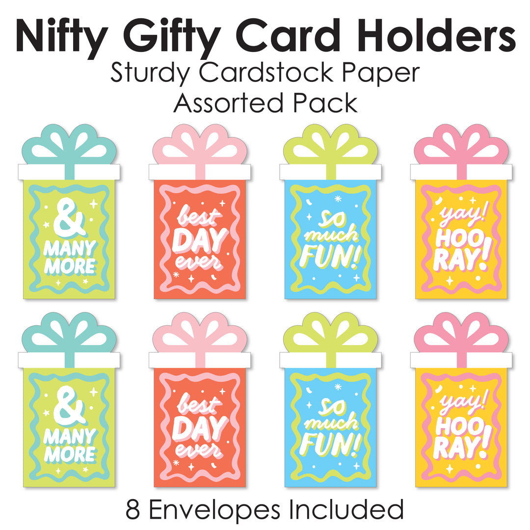 Big Dot of Happiness Party Time - Happy Birthday Party Money and Gift Card Sleeves - Nifty Gifty Card Holders