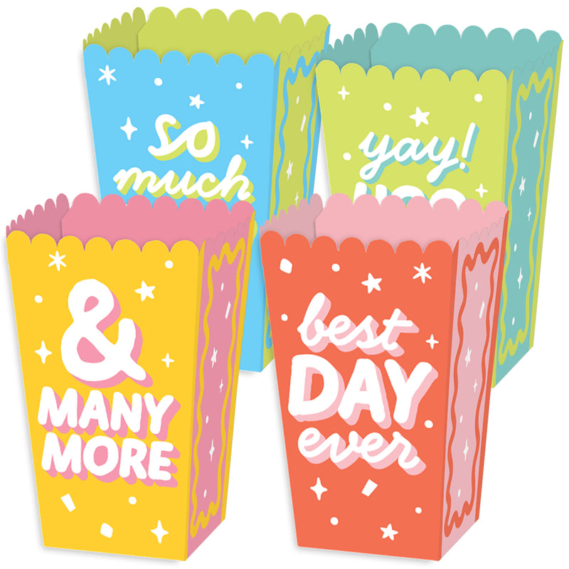 Party Time - Happy Birthday Party Favor Popcorn Treat Boxes - Set of 12