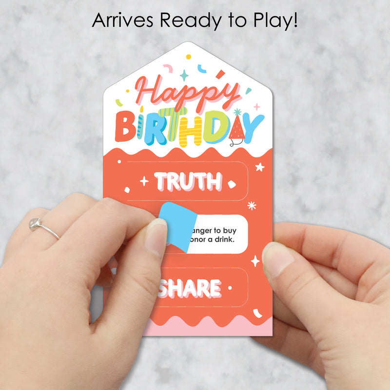 Party Time - Happy Birthday Party Game Pickle Cards - Truth, Dare, Share Pull Tabs - Set of 12