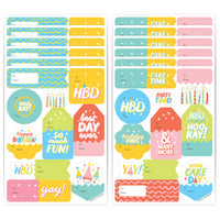 Party Time - Assorted Happy Birthday Party Gift Tag Labels - To and From Stickers - 12 Sheets - 120 Stickers