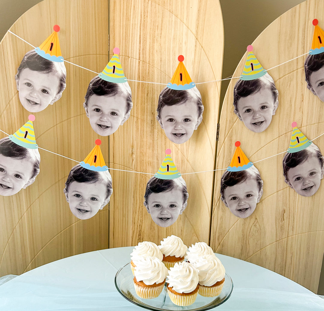 Custom Face Colorful Birthday Hat Garland Banner