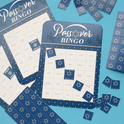 Happy Passover - Bingo Cards and Markers - Pesach Jewish Holiday Party Shaped Bingo Game - Set of 18
