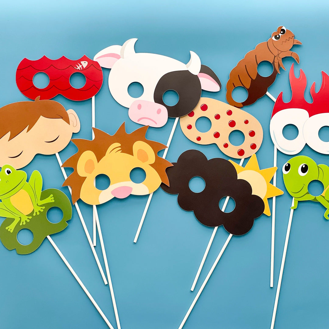 Happy Passover Plague Masks - Paper Card Stock Pesach Jewish Holiday Party Photo Booth Props Kit - 10 Count