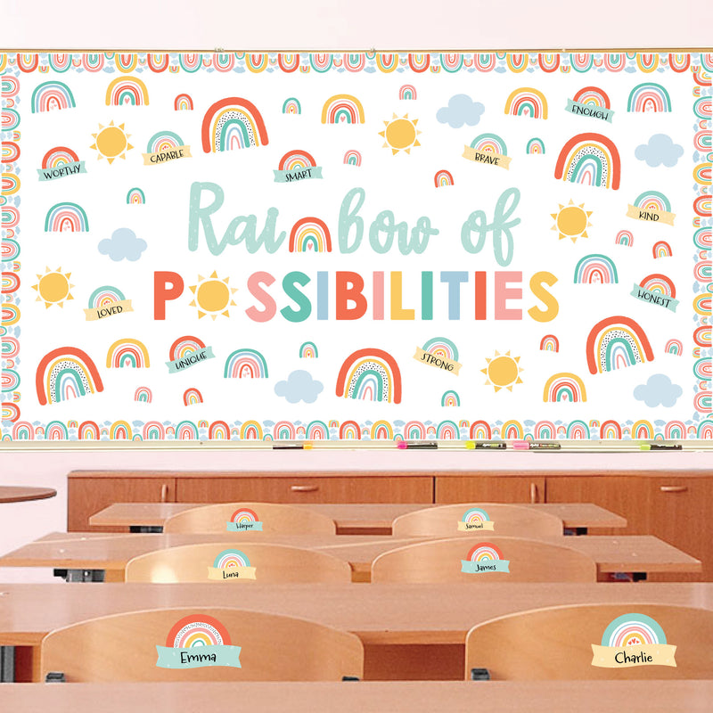 Pastel Boho Rainbow - School Bulletin Board Set - Classroom Decoration Kit
