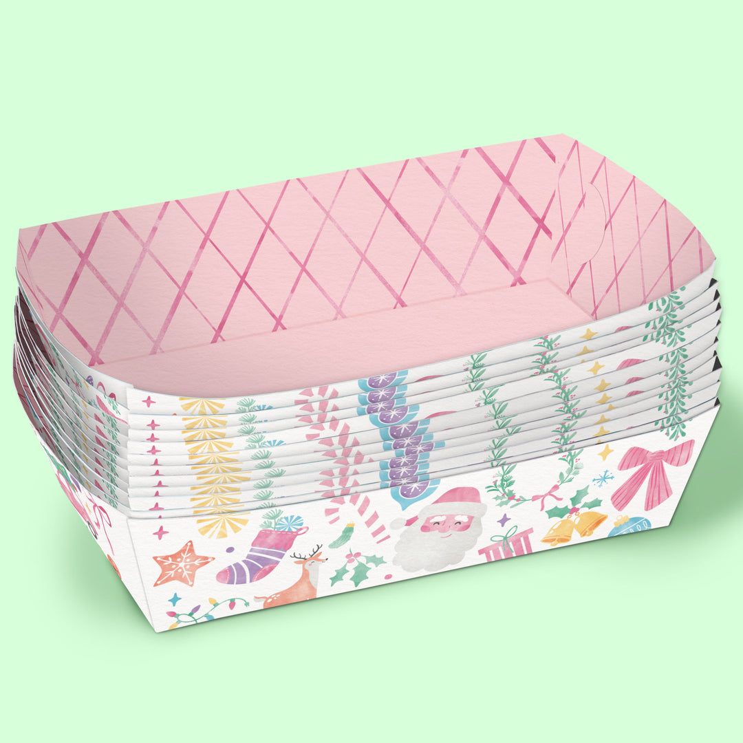 Pastel Christmas Paper Food Trays - 12 Ct