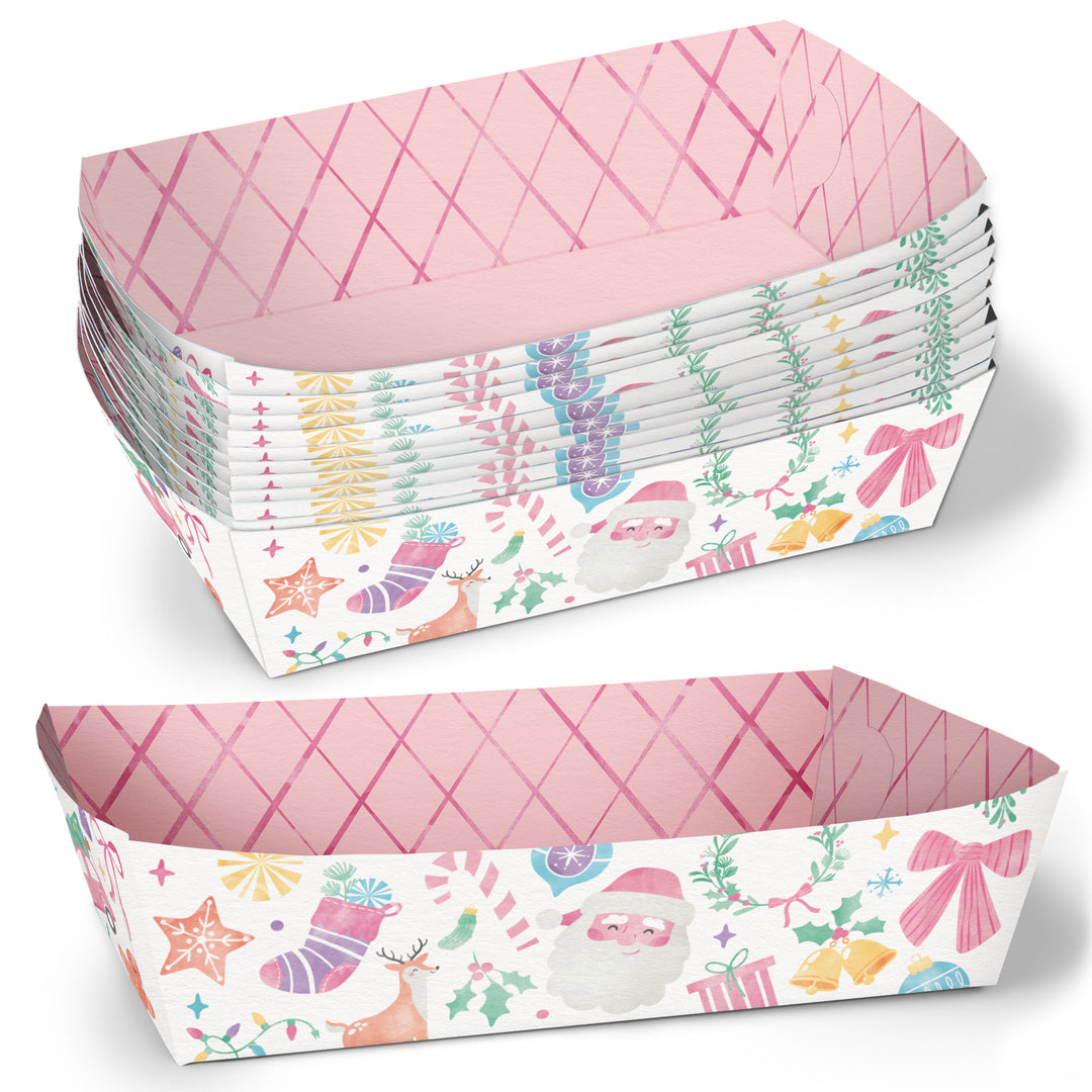 Pastel Christmas Paper Food Trays - 12 Ct