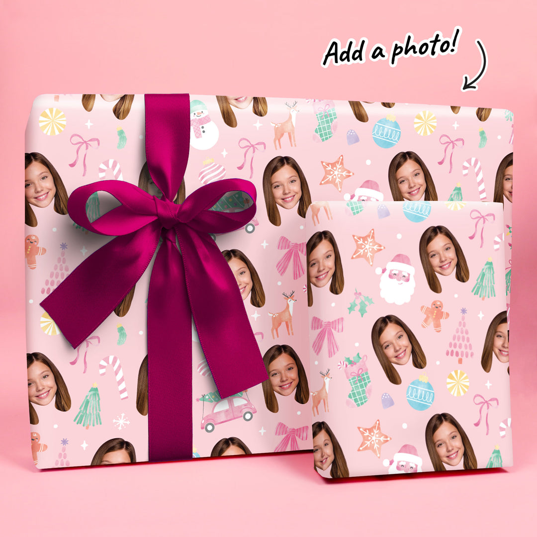 Custom Face Wrapping Paper - Pastel Christmas