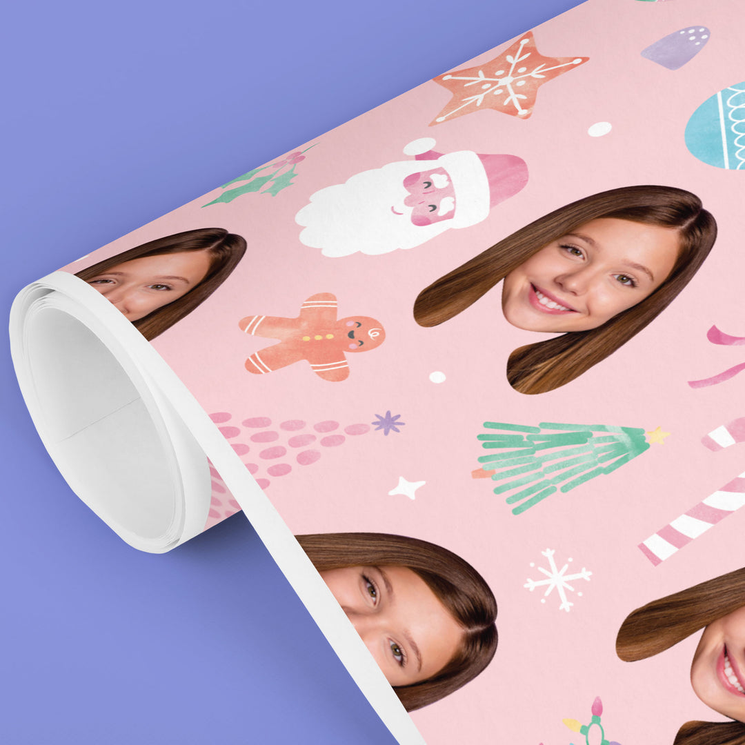 Custom Face Wrapping Paper - Pastel Christmas