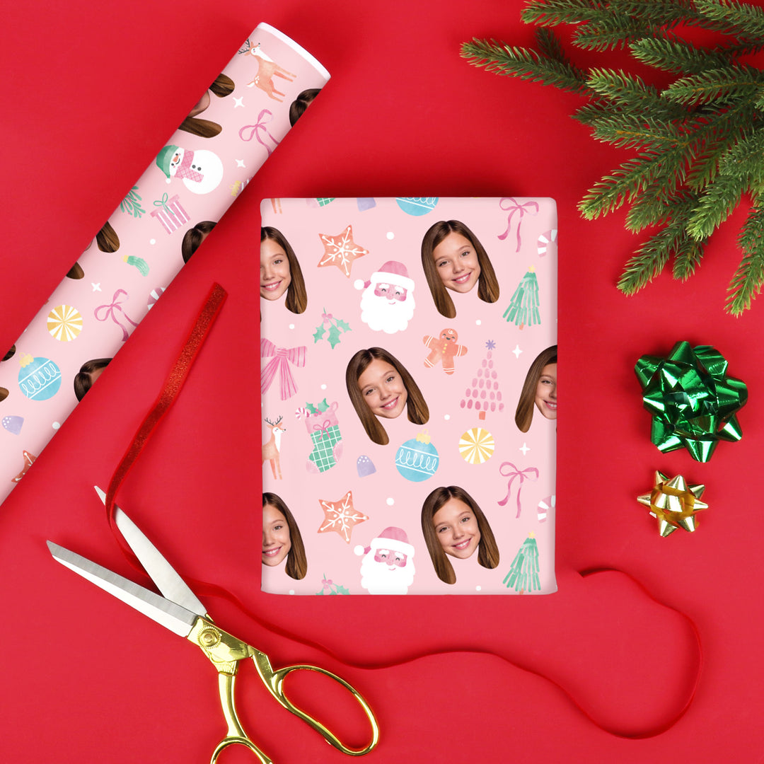 Custom Face Wrapping Paper - Pastel Christmas