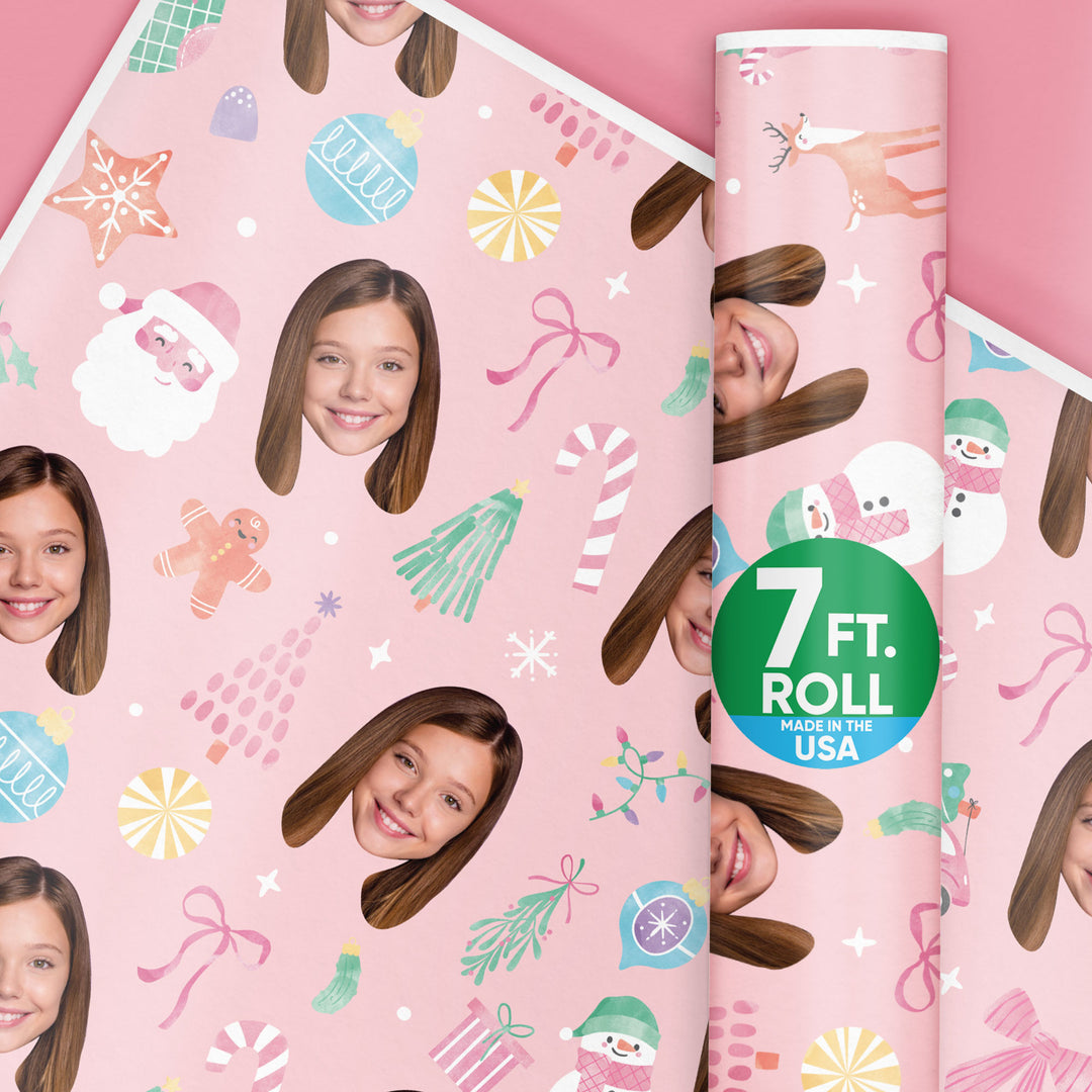 Custom Face Wrapping Paper - Pastel Christmas