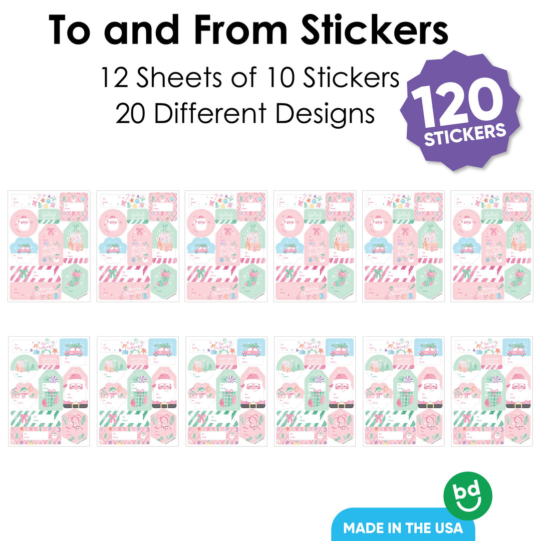 Pastel Christmas To and From Stickers - 12 Sheets
