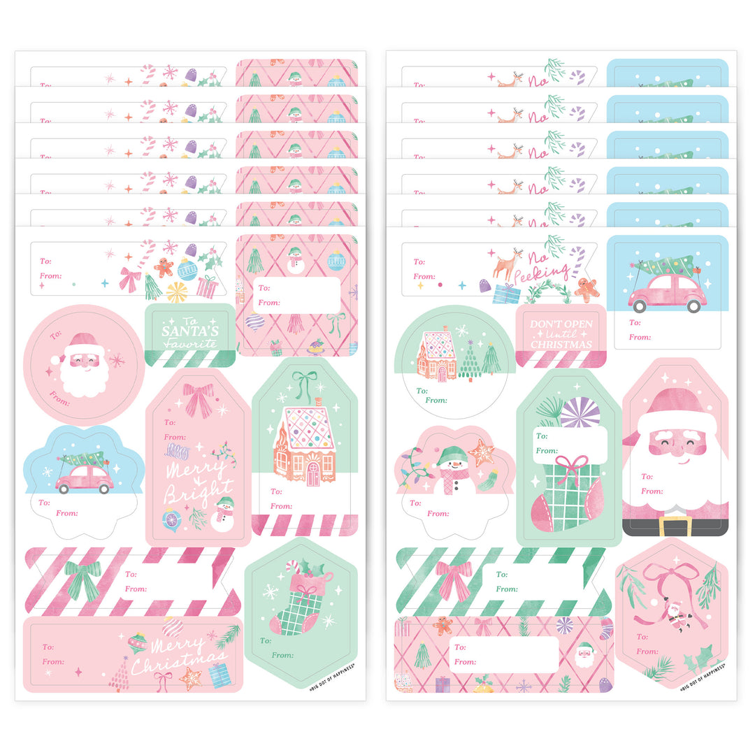 Pastel Christmas To and From Stickers - 12 Sheets