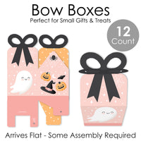 Pastel Halloween - Square Favor Gift Boxes - Pink Pumpkin Party Bow Boxes - Set of 12