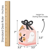 Pastel Halloween - Square Favor Gift Boxes - Pink Pumpkin Party Bow Boxes - Set of 12