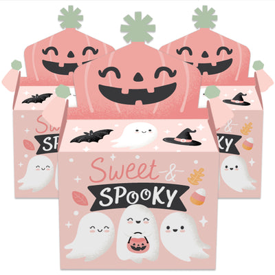 Pastel Halloween - Treat Box Party Favors - Pink Pumpkin Party Goodie Gable Boxes - Set of 12