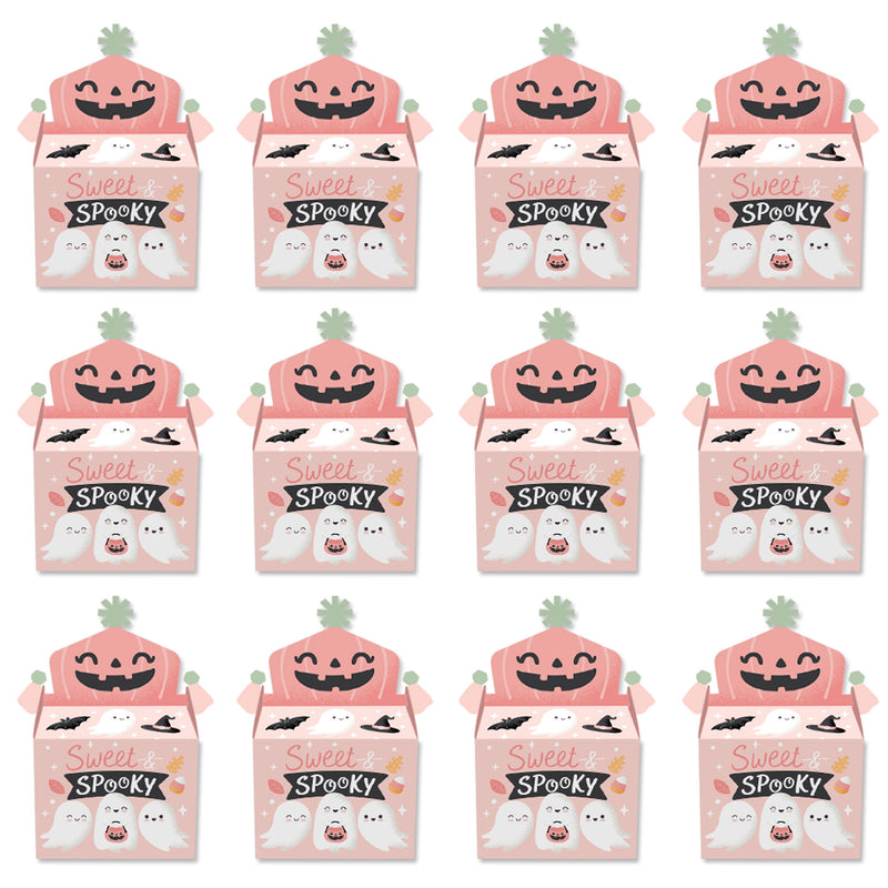 Pastel Halloween - Treat Box Party Favors - Pink Pumpkin Party Goodie Gable Boxes - Set of 12