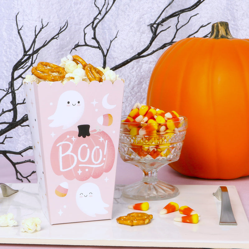 Pastel Halloween - Pink Pumpkin Party Favor Popcorn Treat Boxes - Set of 12