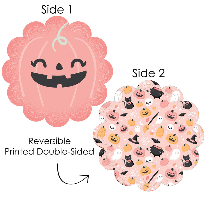 Pastel Halloween - Pink Pumpkin Party Round Table Decorations - Paper Chargers - Place Setting For 12