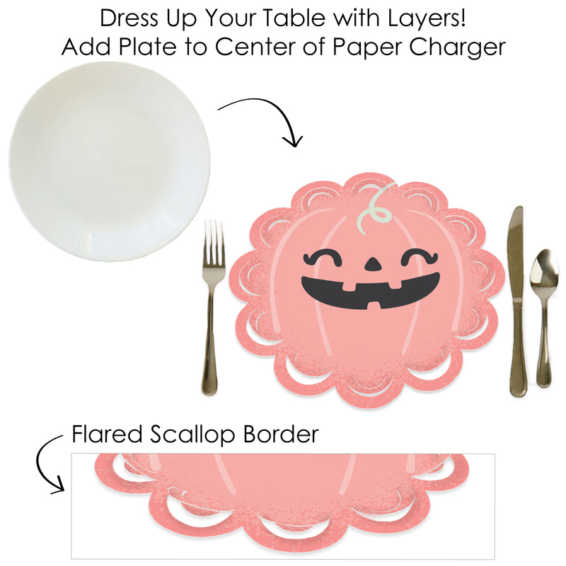 Pastel Halloween - Pink Pumpkin Party Round Table Decorations - Paper Chargers - Place Setting For 12