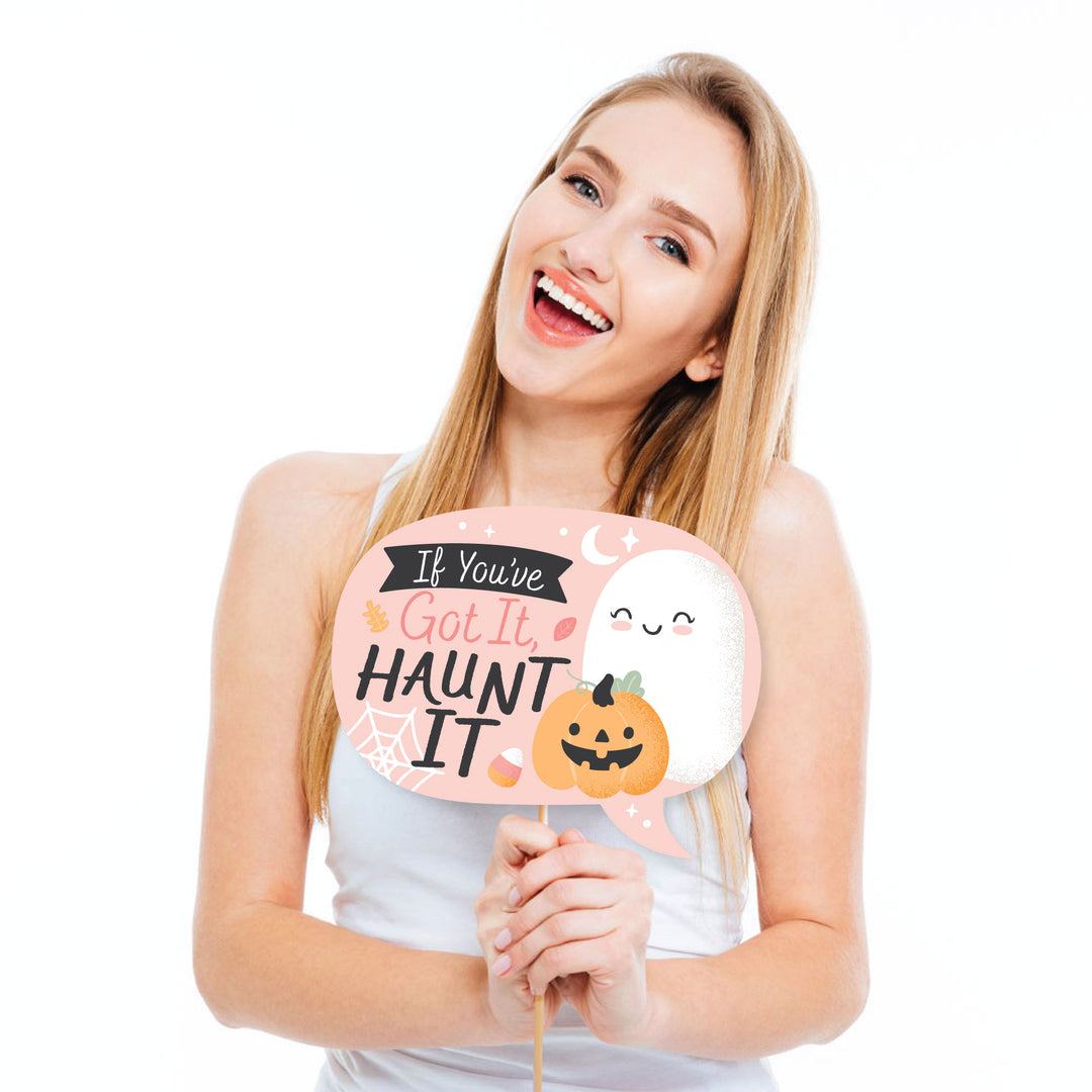 Funny Pastel Halloween - Pink Pumpkin Party Photo Booth Props Kit - 10 Piece