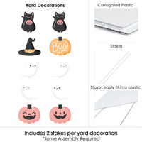 Pastel Halloween - Ghost, Pumpkin, Cat and Hat Lawn Decorations - Outdoor Pink Pumpkin Party Yard Decorations - 10 Piece