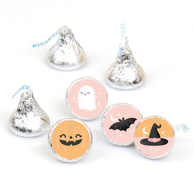 Pastel Halloween - Pink Pumpkin Party Round Candy Sticker Favors - Labels Fit Chocolate Candy (1 sheet of 108)