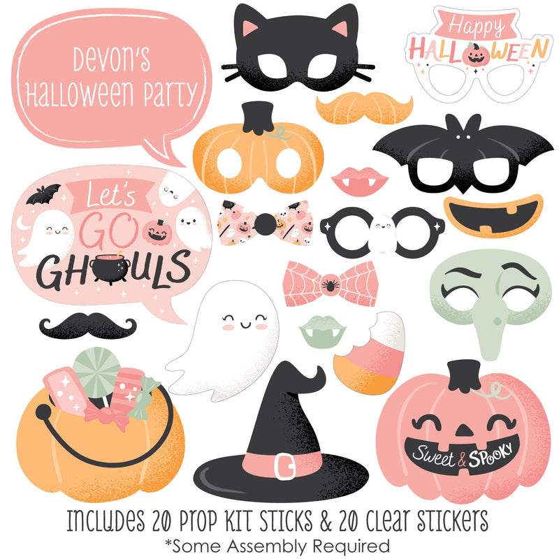 Pastel Halloween - Personalized Pink Pumpkin Party Photo Booth Props Kit - 20 Count