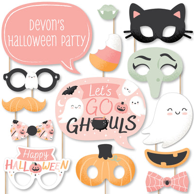 Pastel Halloween - Personalized Pink Pumpkin Party Photo Booth Props Kit - 20 Count