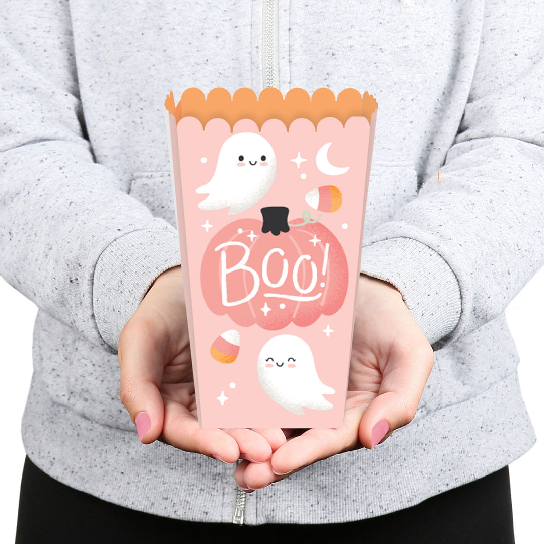 Pastel Halloween - Pink Pumpkin Party Favor Popcorn Treat Boxes - Set of 12