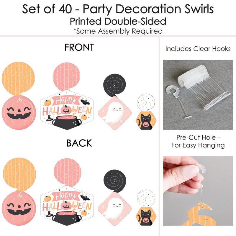 Pastel Halloween - Pink Pumpkin Party Hanging Decor - Party Decoration Swirls - Set of 40