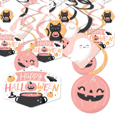 Pastel Halloween - Pink Pumpkin Party Hanging Decor - Party Decoration Swirls - Set of 40