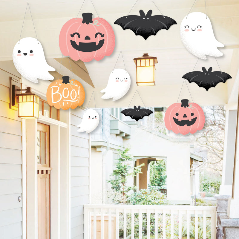 Hanging Pastel Halloween - Outdoor Pink Pumpkin Party Hanging Porch and Tree Yard Decorations - 10 Pieces