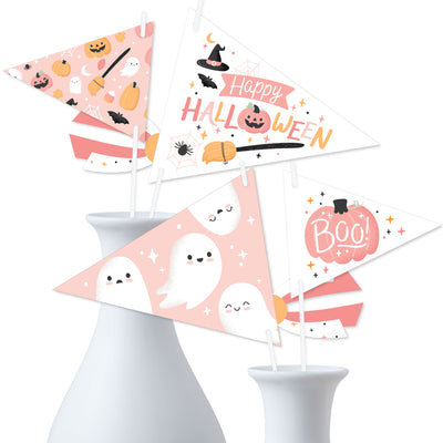 Pastel Halloween - Triangle Pink Pumpkin Party Photo Props - Pennant Flag Centerpieces - Set of 20
